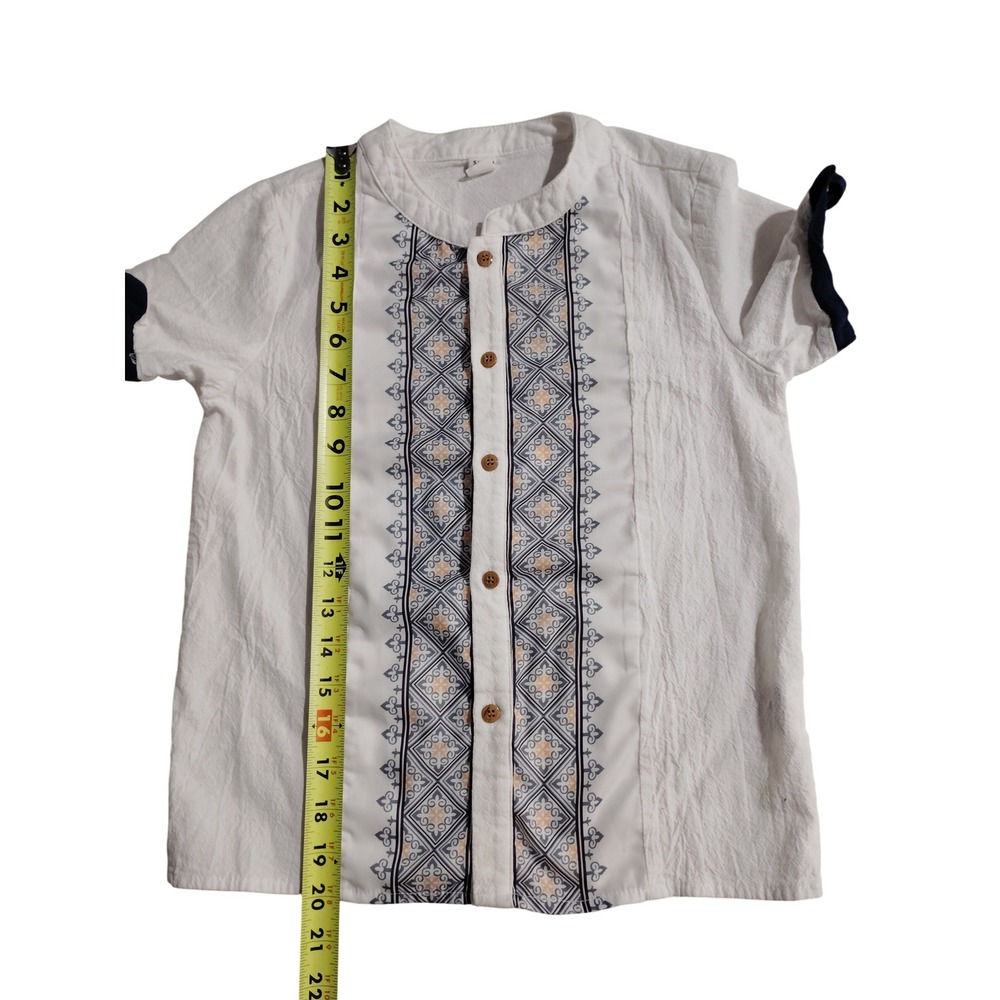 SHEIN Kids White Embroidered Button Up‎ Short Sleeve Shirt 11 12Y Guayabera - Picture 3 of 10